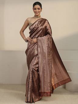 Libas - Brown Floral Woven Design Saree With Blouse Piece