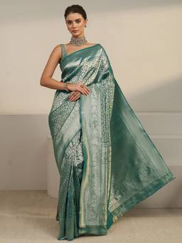 Libas - Green Floral Woven Design Saree With Blouse Piece