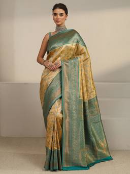 Libas - Mustard Floral Woven Design Saree With Blouse Piece