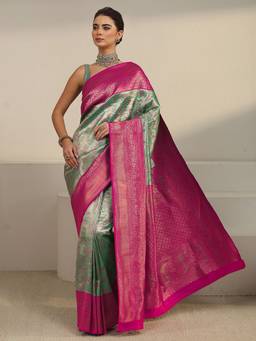 Libas - Green Floral Woven Design Saree With Blouse Piece