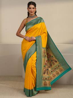 Libas - Mustard Ethnic Motif Woven Design Saree With Blouse Piece