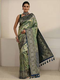 Libas - Green Ethnic Motif Woven Design Saree With Blouse Piece