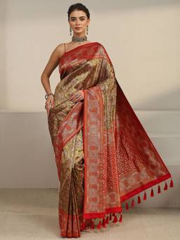 Libas - Copper Ethnic Motif Woven Design Saree With Blouse Piece