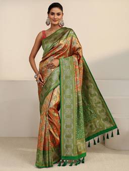 Libas - Rust Ethnic Motif Woven Design Saree With Blouse Piece