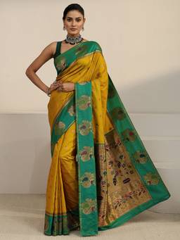 Libas - Mustard Ethnic Motif Woven Design Saree With Blouse Piece