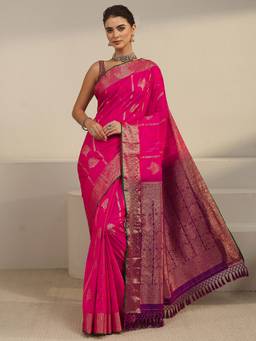 Libas - Pink Ethnic Motif Woven Design Saree With Blouse Piece