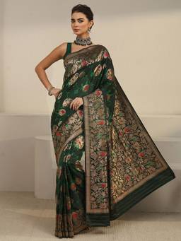 Libas - Green Floral Woven Design Saree With Blouse Piece