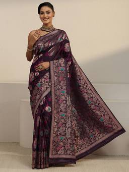 Libas - Wine Floral Woven Design Saree With Blouse Piece