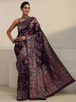 Libas - Purple Floral Woven Design Saree With Blouse Piece