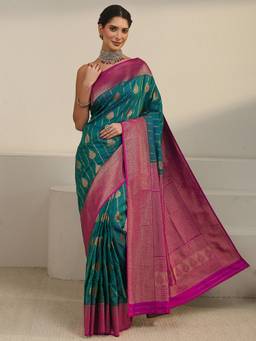 Libas - Green Ethnic Motif Woven Design Saree With Blouse Piece