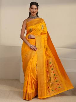Libas - Mustard Ethnic Motif Woven Design Saree With Blouse Piece