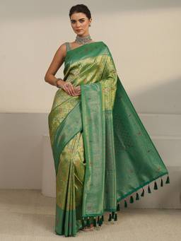 Libas - Green Ethnic Motif Woven Design Saree With Blouse Piece