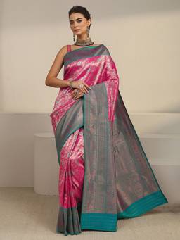 Libas - Pink Floral Woven Design Saree With Blouse Piece