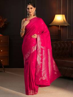 Libas - Pink Ethnic Motif Woven Design Saree With Blouse Piece