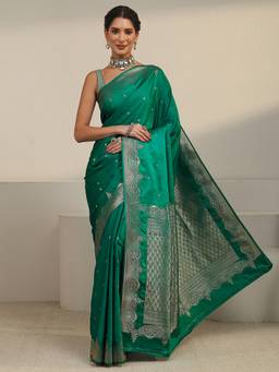 Libas - Green Ethnic Motif Woven Design Saree With Blouse Piece