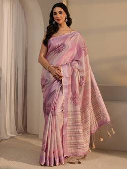 Libas - Pink Zari Printed Saree With Blouse Piece