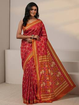 Libas - Red Printed Saree With Blouse Piece