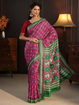 Libas - Pink Printed Saree With Blouse Piece
