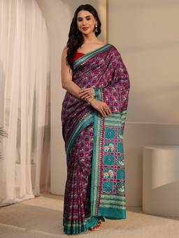 Libas - Wine Printed Saree With Blouse Piece