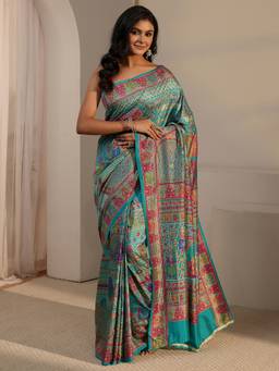 Libas - Blue Printed Saree With Blouse Piece