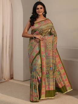 Libas - Green Printed Saree With Blouse Piece