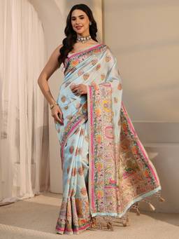 Libas - Blue Ethnic Motif Woven Design Saree With Blouse Piece