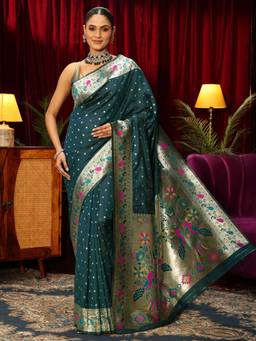 Libas - Blue Ethnic Motif Woven Design Saree With Blouse Piece