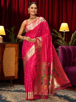 Libas - Pink Ethnic Motif Woven Design Saree With Blouse Piece
