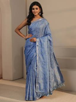 Libas - Blue Bandhani Printed Saree With Blouse Piece
