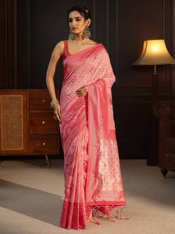 Libas - Pink Floral Printed Saree With Blouse Piece