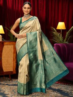 Libas - Beige Floral Woven Design Saree With Blouse Piece
