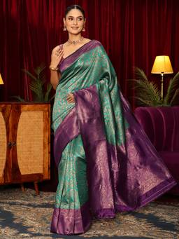 Libas - Blue Floral Woven Design Saree With Blouse Piece