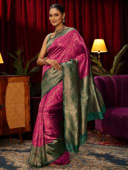 Libas - Pink Floral Woven Design Saree With Blouse Piece