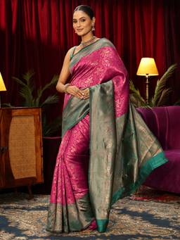 Libas - Pink Floral Woven Design Saree With Blouse Piece