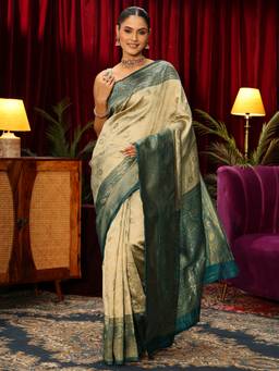 Libas - Beige Floral Woven Design Saree With Blouse Piece