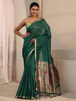 Libas - Green Woven Design Saree With Blouse Piece