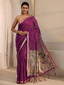 Libas - Wine Woven Design Saree With Blouse Piece