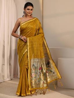 Libas - Mustard Woven Design Saree With Blouse Piece