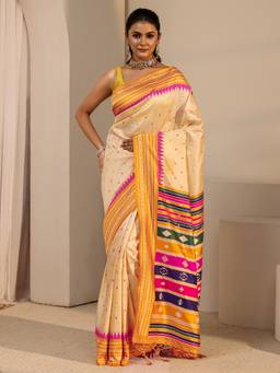 Libas - Beige Woven Design Saree With Blouse Piece