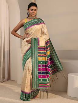 Libas - Beige Woven Design Saree With Blouse Piece