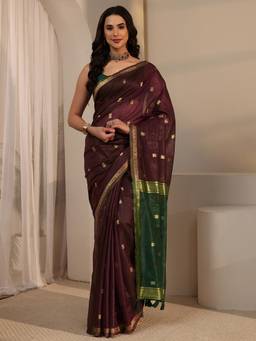 Libas - Maroon Woven Design Saree With Blouse Piece
