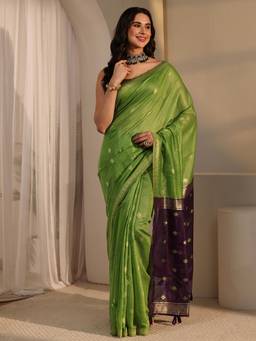 Libas - Green Ethnic Motif Woven Design Saree With Blouse Piece