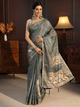 Libas - Green Beads Woven Design Saree With Blouse Piece