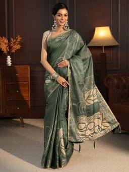 Libas - Green Beads Woven Design Saree With Blouse Piece