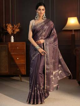 Libas - Lavender Beads Woven Design Saree With Blouse Piece