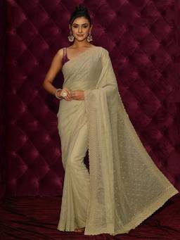 Libas - Green Floral Zari Embroidered Saree With Blouse Piece