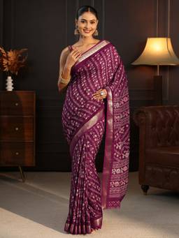 Libas - Mustard Floral Printed Saree With Woven Design Boder And Blouse Piece