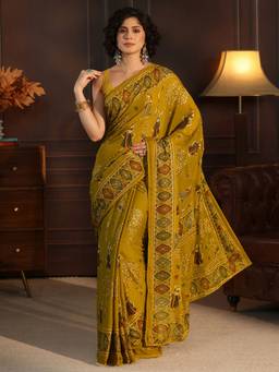 Libas - Mustard Digital Printed Saree With Blouse Piece