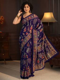 Libas - Purple Digital Printed Saree With Blouse Piece