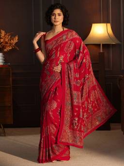 Libas - Red Digital Printed Saree With Blouse Piece